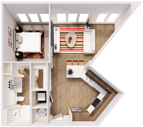 Floor plan for 1 bed, 1 bath, 710 sqft